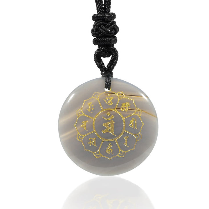 Buddha Stones Om Mani Padme Hum Naturale Vari Cristallo Ossidiana Nera Forza Collana Pendente