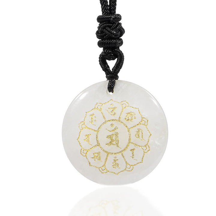 Buddha Stones Om Mani Padme Hum Naturale Vari Cristallo Ossidiana Nera Forza Collana Pendente