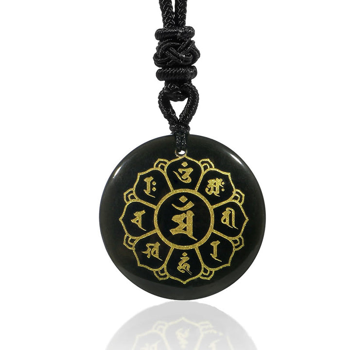 Buddha Stones Om Mani Padme Hum Naturale Vari Cristallo Ossidiana Nera Forza Collana Pendente