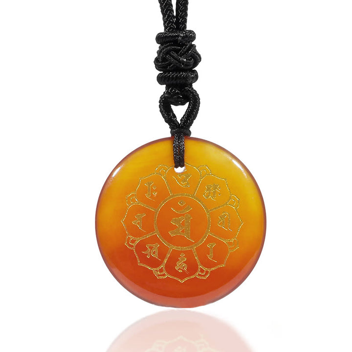 Buddha Stones Om Mani Padme Hum Naturale Vari Cristallo Ossidiana Nera Forza Collana Pendente