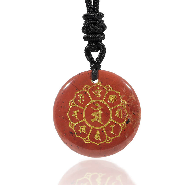 Buddha Stones Om Mani Padme Hum Naturale Vari Cristallo Ossidiana Nera Forza Collana Pendente