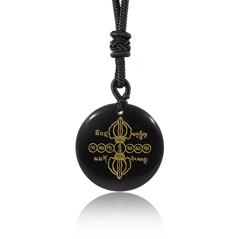 Buddha Stones Vajra Dorje Modello sanscrito Naturale Vario Cristallo Ossidiana nera Collana pendente