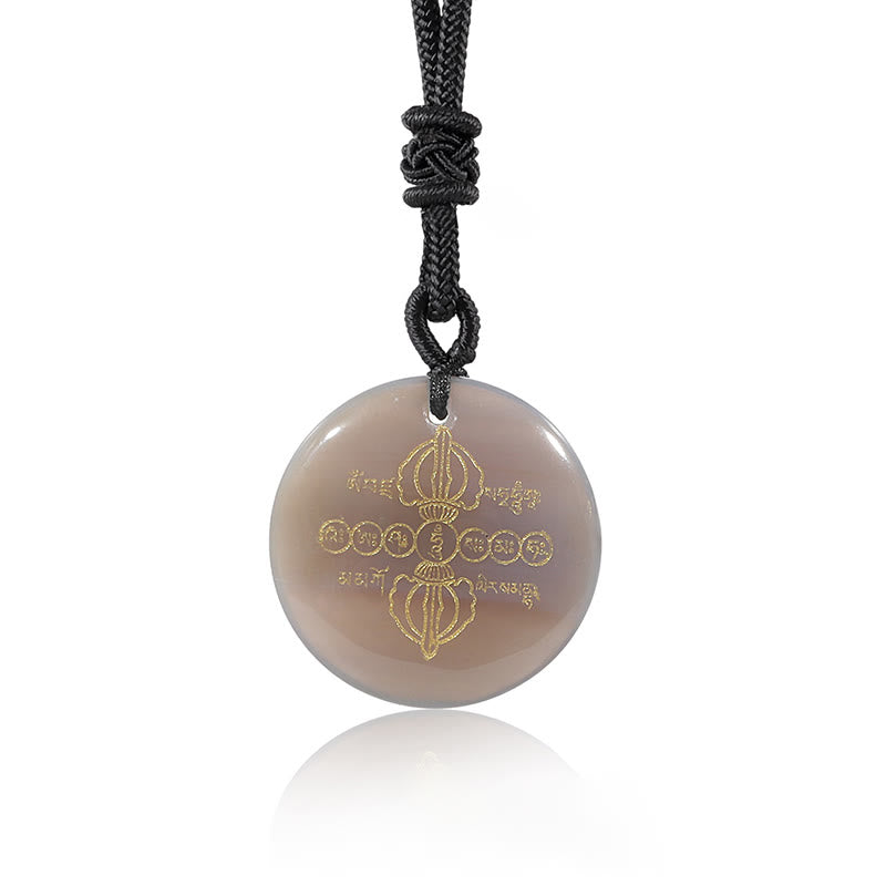 Buddha Stones Vajra Dorje Modello sanscrito Naturale Vario Cristallo Ossidiana nera Collana pendente