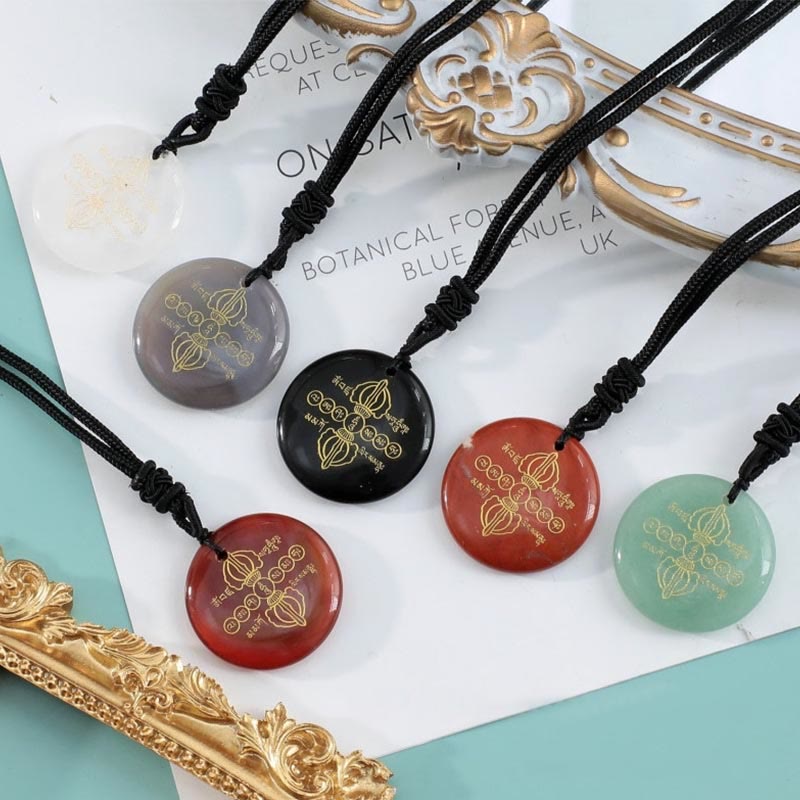 Buddha Stones Vajra Dorje Modello sanscrito Naturale Vario Cristallo Ossidiana nera Collana pendente