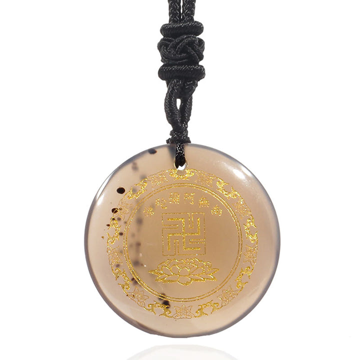 Buddha Stones Svastica Modello di loto Naturale Vario Cristallo Ossidiana Nera Collana Pendente di Purificazione