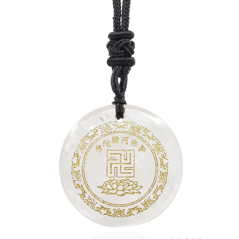 Buddha Stones Svastica Modello di loto Naturale Vario Cristallo Ossidiana Nera Collana Pendente di Purificazione