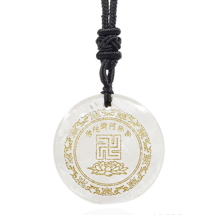 Buddha Stones Svastica Modello di loto Naturale Vario Cristallo Ossidiana Nera Collana Pendente di Purificazione