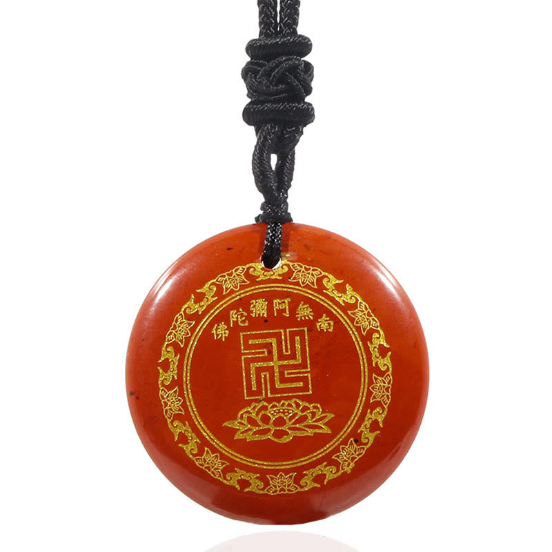 Buddha Stones Svastica Modello di loto Naturale Vario Cristallo Ossidiana Nera Collana Pendente di Purificazione