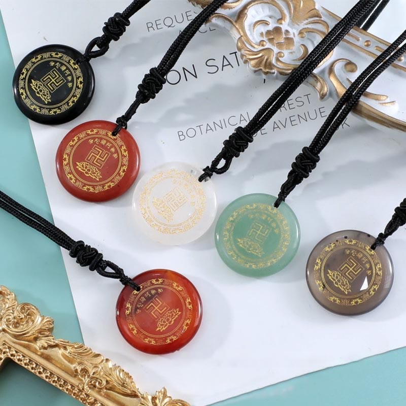 Buddha Stones Svastica Modello di loto Naturale Vario Cristallo Ossidiana Nera Collana Pendente di Purificazione