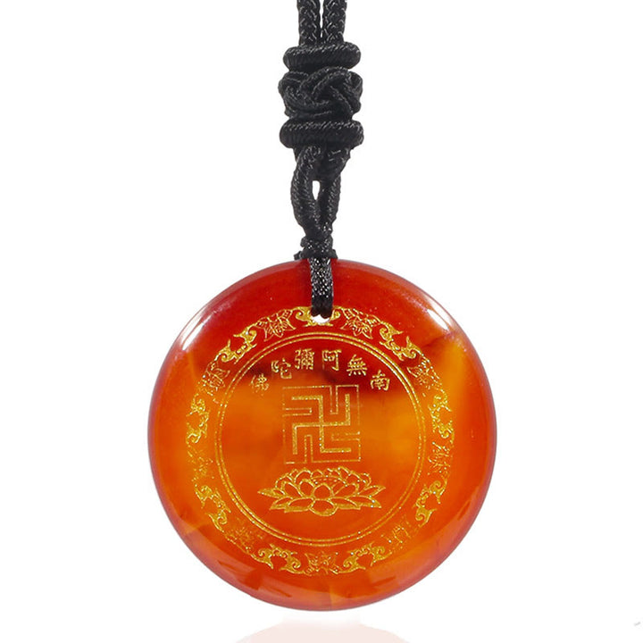 Buddha Stones Svastica Modello di loto Naturale Vario Cristallo Ossidiana Nera Collana Pendente di Purificazione