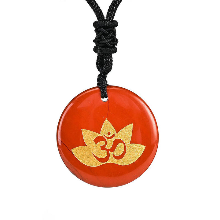 Buddha Stones OM Simbolo del Loto Vari Cristalli Ametista Occhio di Tigre Collana Pendente Guarigione