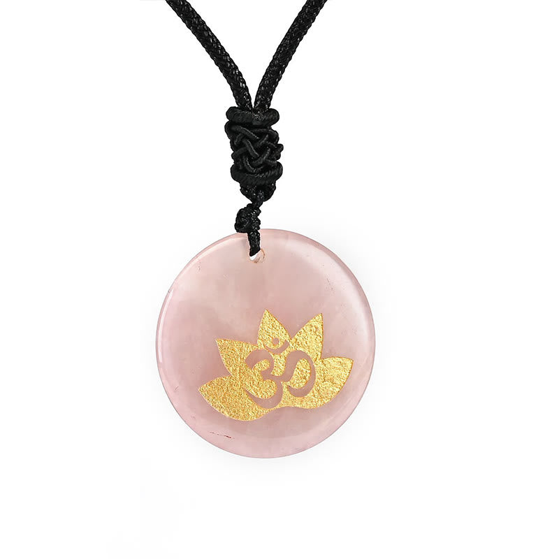 Buddha Stones OM Simbolo del Loto Vari Cristalli Ametista Occhio di Tigre Collana Pendente Guarigione