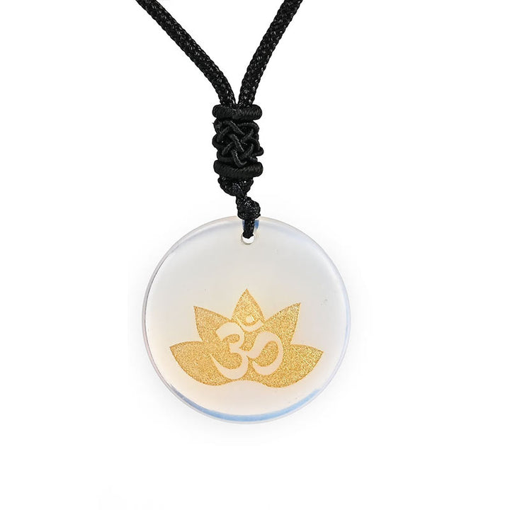 Buddha Stones OM Simbolo del Loto Vari Cristalli Ametista Occhio di Tigre Collana Pendente Guarigione