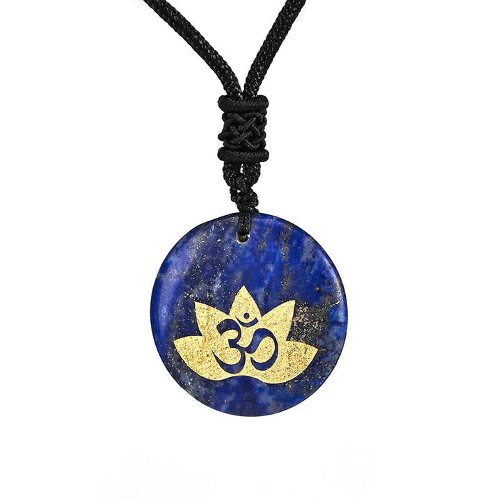 Buddha Stones OM Simbolo del Loto Vari Cristalli Ametista Occhio di Tigre Collana Pendente Guarigione