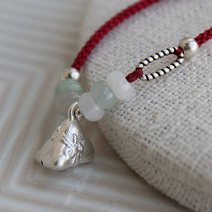 Braccialetto Buddha Stones 925 Sterling Silver Jade Red String Zongzi Charm Abundance