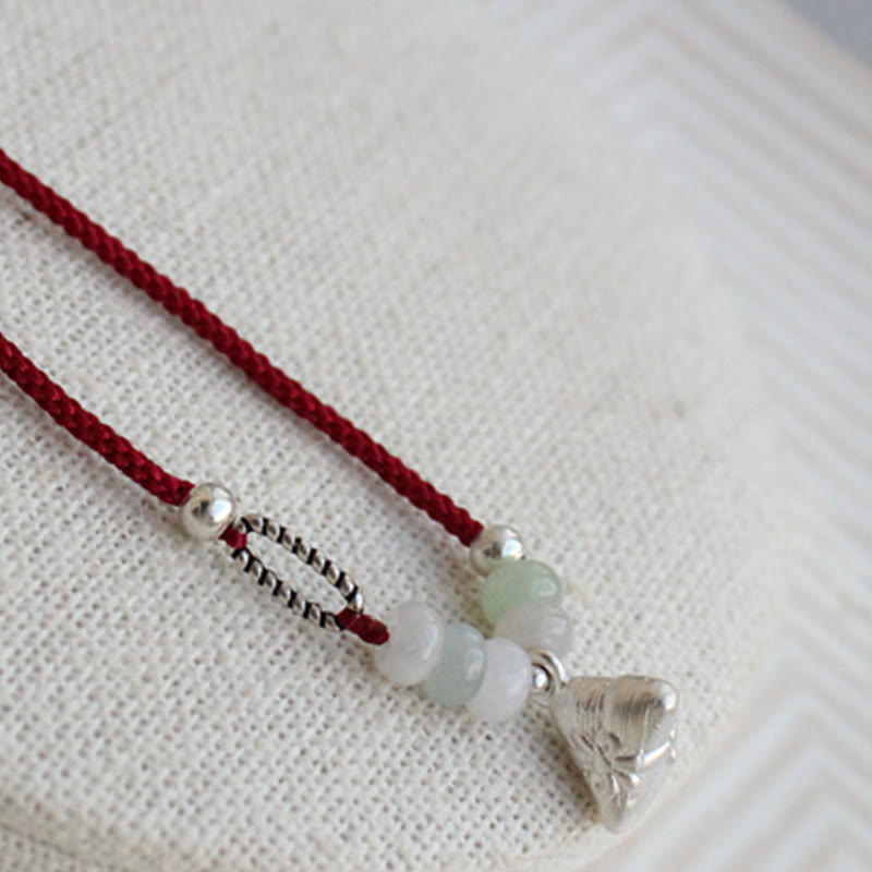 Braccialetto Buddha Stones 925 Sterling Silver Jade Red String Zongzi Charm Abundance