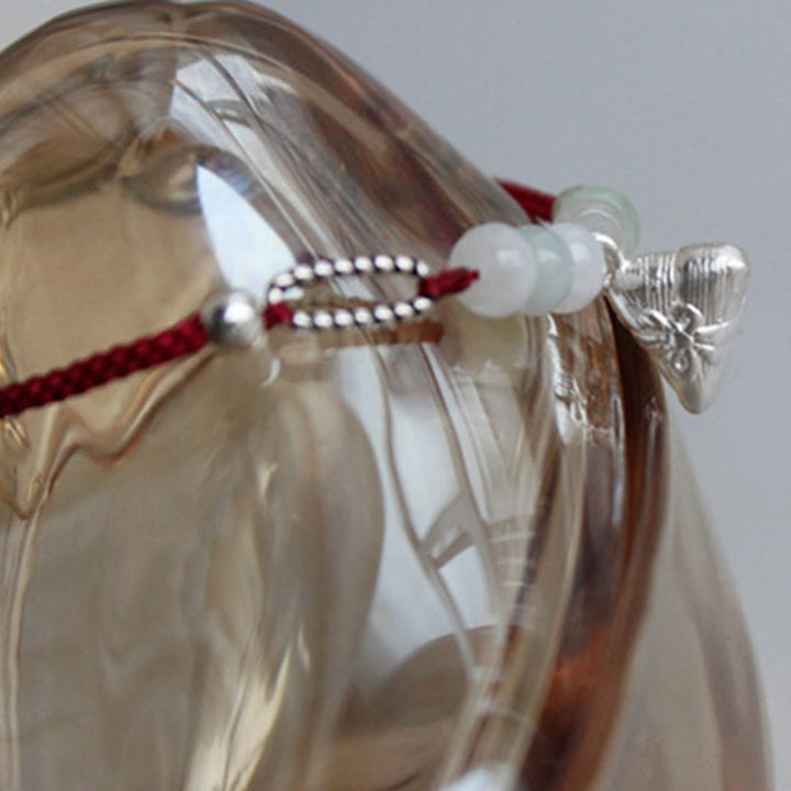 Braccialetto Buddha Stones 925 Sterling Silver Jade Red String Zongzi Charm Abundance