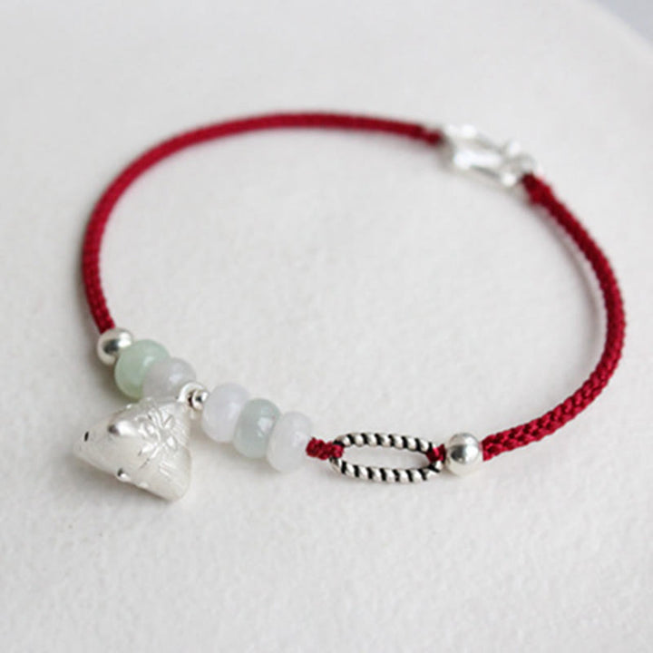 Braccialetto Buddha Stones 925 Sterling Silver Jade Red String Zongzi Charm Abundance