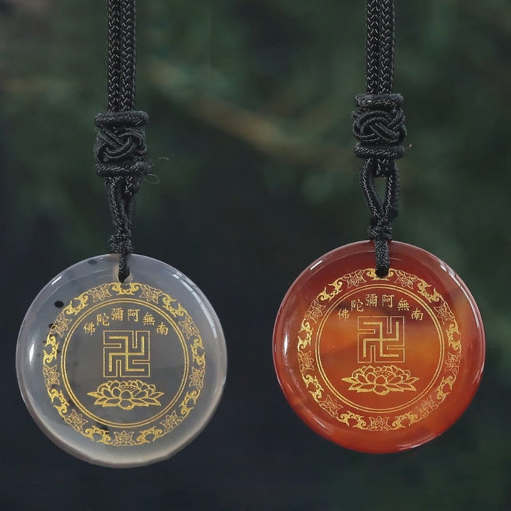 Buddha Stones Svastica Modello di loto Naturale Vario Cristallo Ossidiana Nera Collana Pendente di Purificazione
