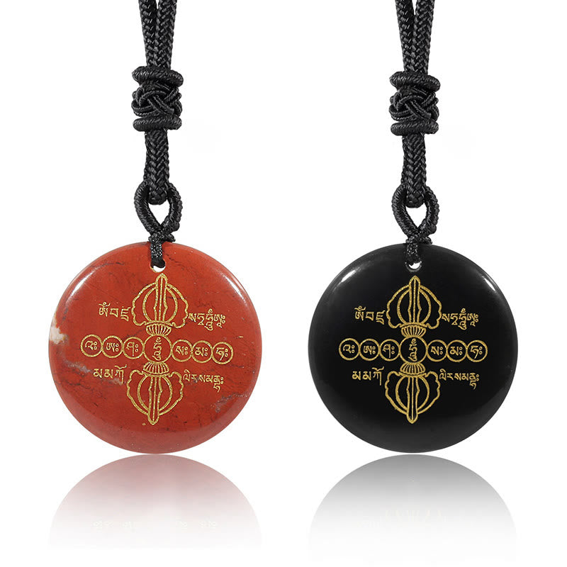 Buddha Stones Vajra Dorje Modello sanscrito Naturale Vario Cristallo Ossidiana nera Collana pendente