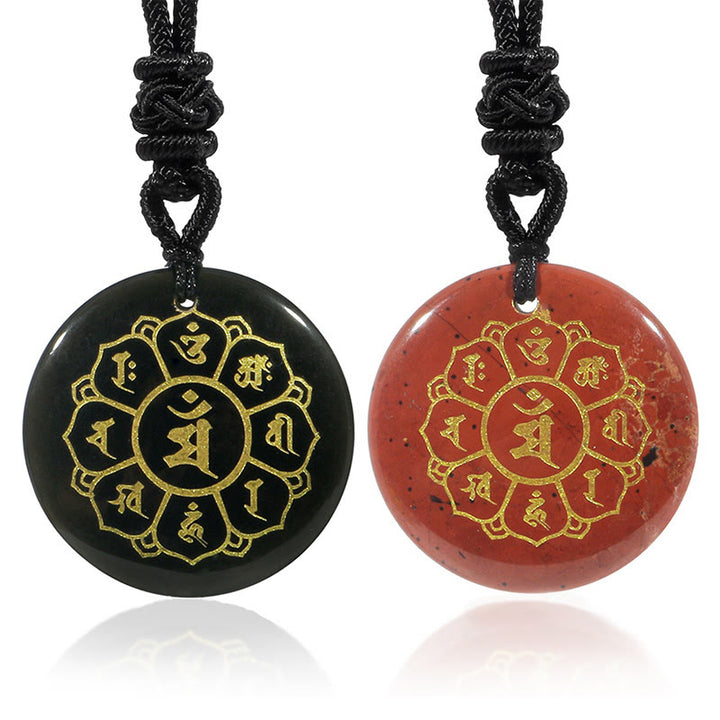 Buddha Stones Om Mani Padme Hum Naturale Vari Cristallo Ossidiana Nera Forza Collana Pendente