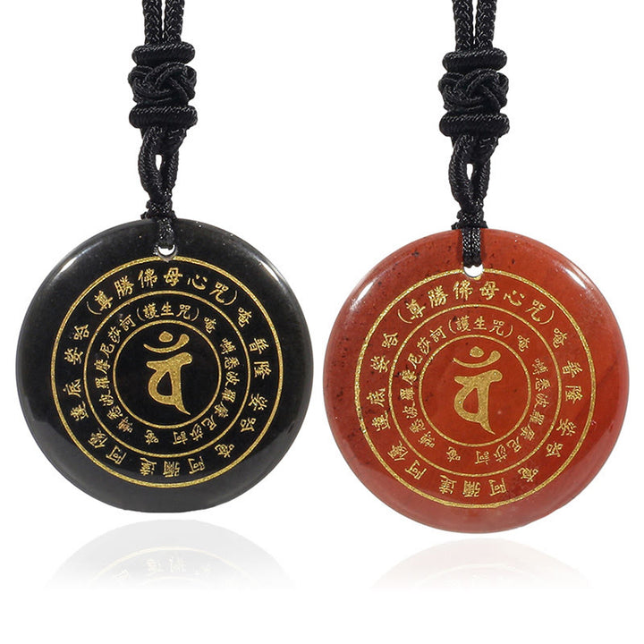 Buddha Stones Vairocana Tathagata Mantra Sanscrito Vari Cristalli Ossidiana Nera Avventurina Verde Forza Collana Pendente