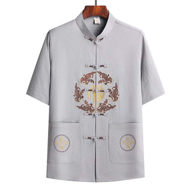 Buddha Stones Fu Character Tang Suit Hanfu Tradizionale Uniforme Manica Corta Top Pantaloni Abbigliamento Uomo Set - image 6