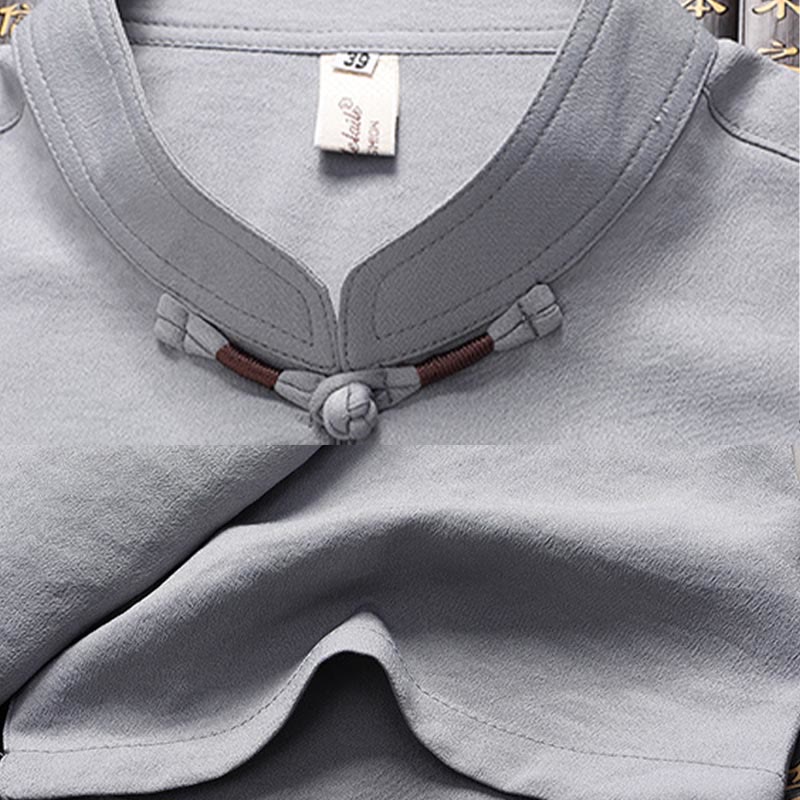 Buddha Stones Fu Character Tang Suit Hanfu Tradizionale Uniforme Manica Corta Top Pantaloni Abbigliamento Uomo Set - image 11