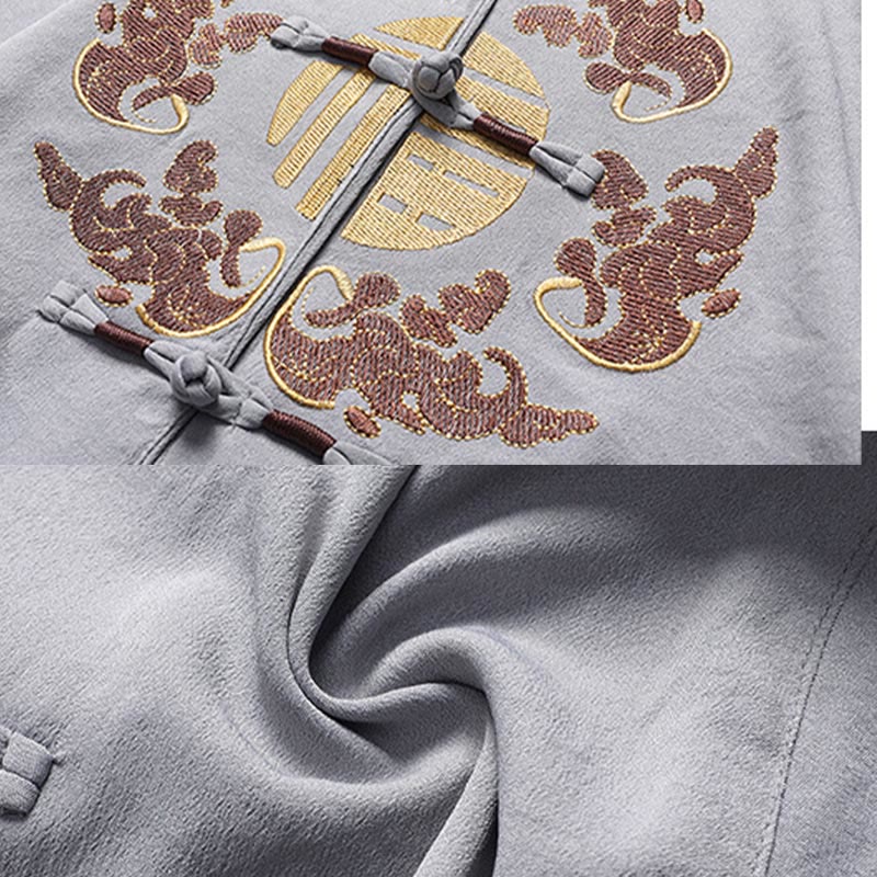 Buddha Stones Fu Character Tang Suit Hanfu Tradizionale Uniforme Manica Corta Top Pantaloni Abbigliamento Uomo Set - image 10