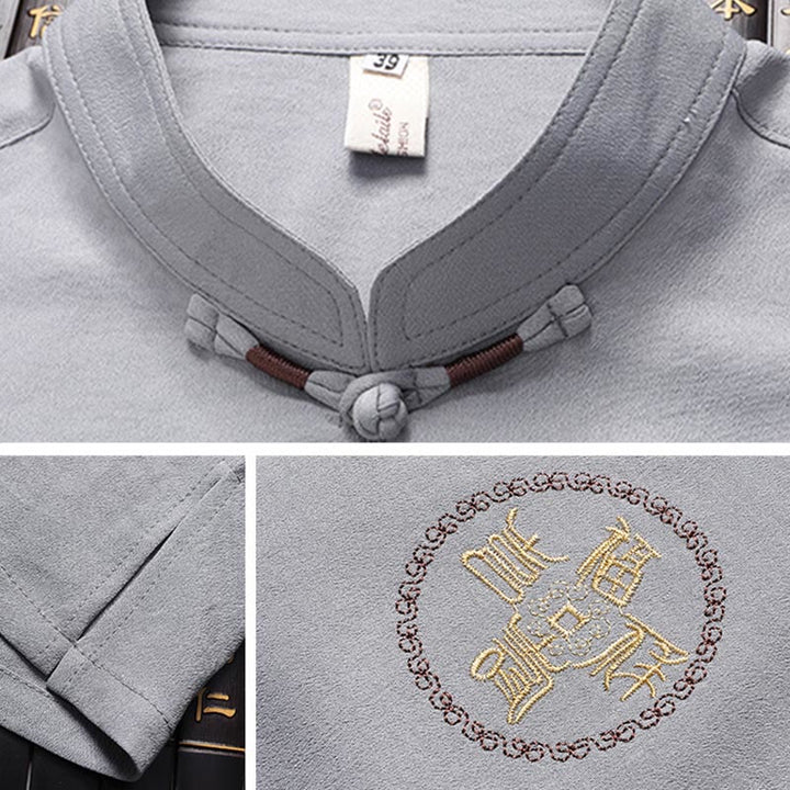 Buddha Stones Fu Character Tang Suit Hanfu Tradizionale Uniforme Manica Corta Top Pantaloni Abbigliamento Uomo Set - image 8