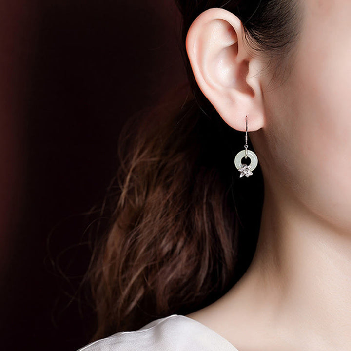 Orecchini Buddha Stones 925 Sterling Silver Hetian Jade Peace Buckle Orchid Prosperity - image 6