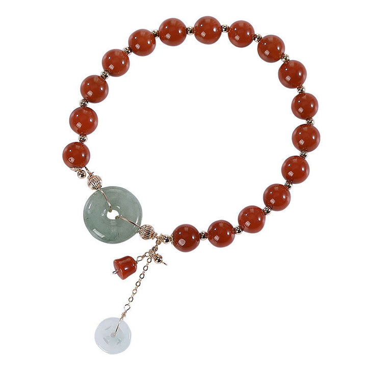 Braccialetto di fiducia Buddha Stones, giada riempita in oro 14k, agata rossa, fibbia della pace, moneta di rame, zucca