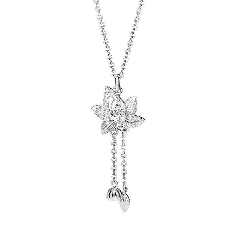 Collana con ciondolo Buddha Stones in argento sterling 925 con zircone e loto, illuminazione
