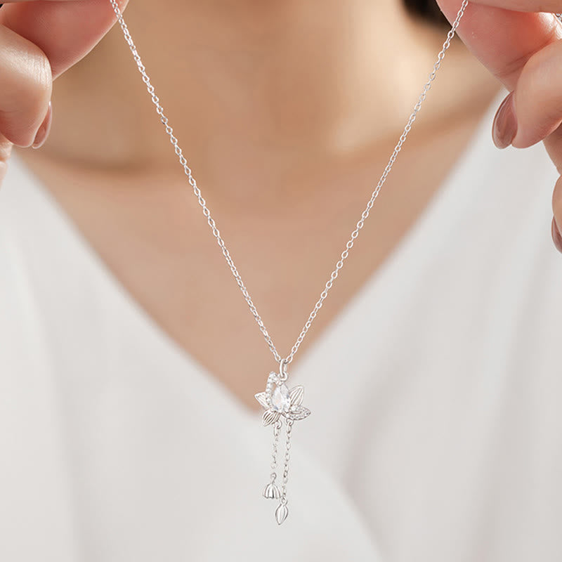 Collana con ciondolo Buddha Stones in argento sterling 925 con zircone e loto, illuminazione