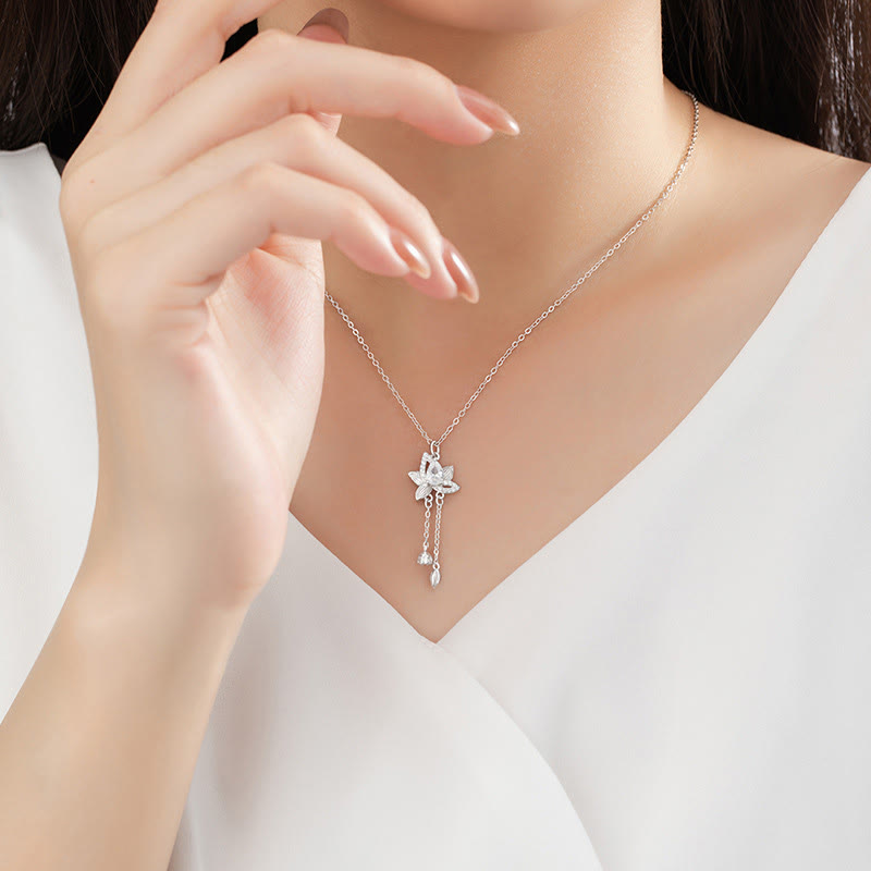 Collana con ciondolo Buddha Stones in argento sterling 925 con zircone e loto, illuminazione