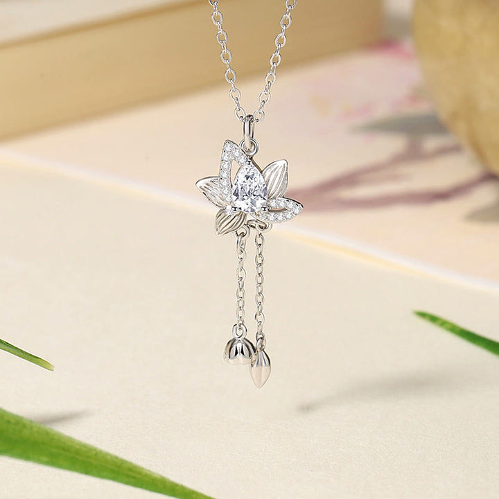 Collana con ciondolo Buddha Stones in argento sterling 925 con zircone e loto, illuminazione