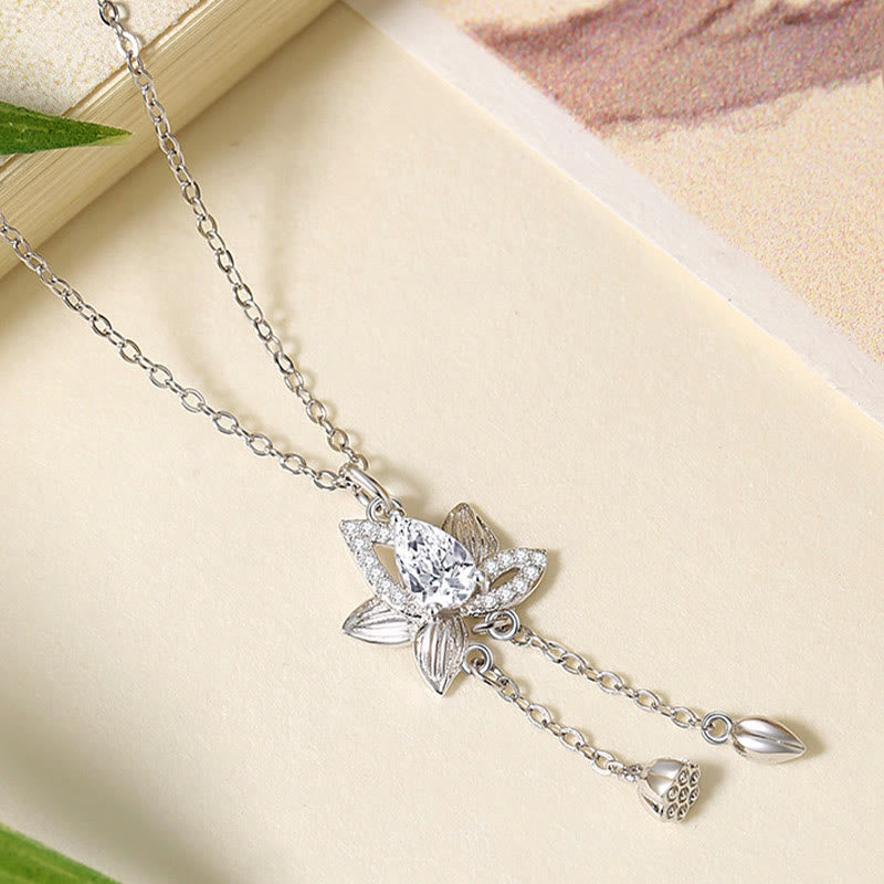 Collana con ciondolo Buddha Stones in argento sterling 925 con zircone e loto, illuminazione