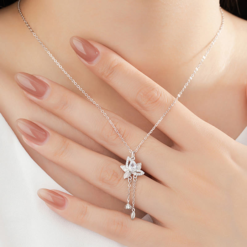 Collana con ciondolo Buddha Stones in argento sterling 925 con zircone e loto, illuminazione