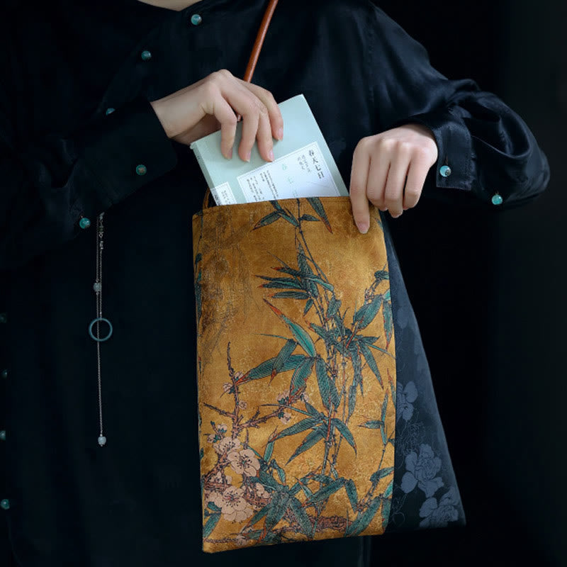 Borsa a tracolla con Buddha Stones di bambù, fiori, farfalle, cachi