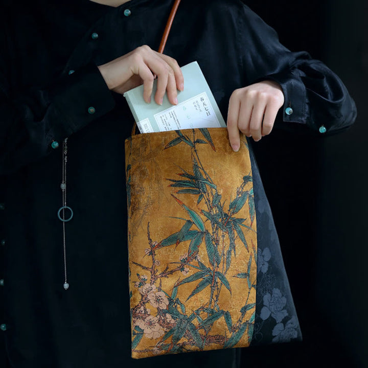 Borsa a tracolla con Buddha Stones di bambù, fiori, farfalle, cachi