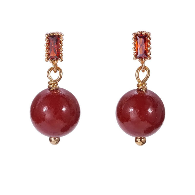 Orecchini Buddha Stones 925 Sterling Silver Post 14K Gold Filled Cinnabar Bead Zircone Calma