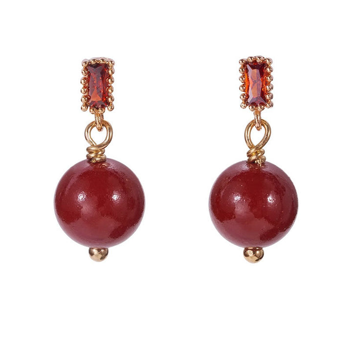 Orecchini Buddha Stones 925 Sterling Silver Post 14K Gold Filled Cinnabar Bead Zircone Calma