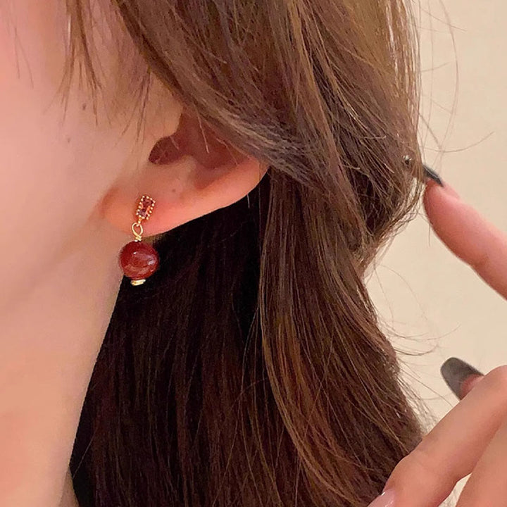 Orecchini Buddha Stones 925 Sterling Silver Post 14K Gold Filled Cinnabar Bead Zircone Calma - image 3