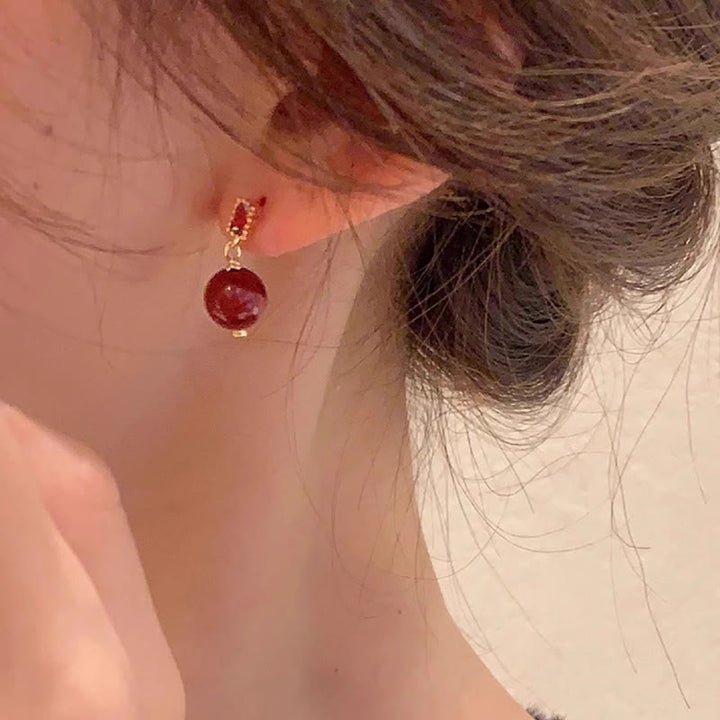 Orecchini Buddha Stones 925 Sterling Silver Post 14K Gold Filled Cinnabar Bead Zircone Calma