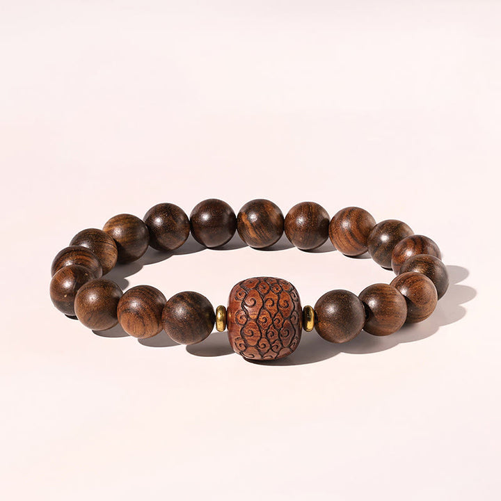 Braccialetto di calore con motivo in bambù , Buddha Stones, legno di palissandro, nuvole di buon auspicio, totem, carattere Fu