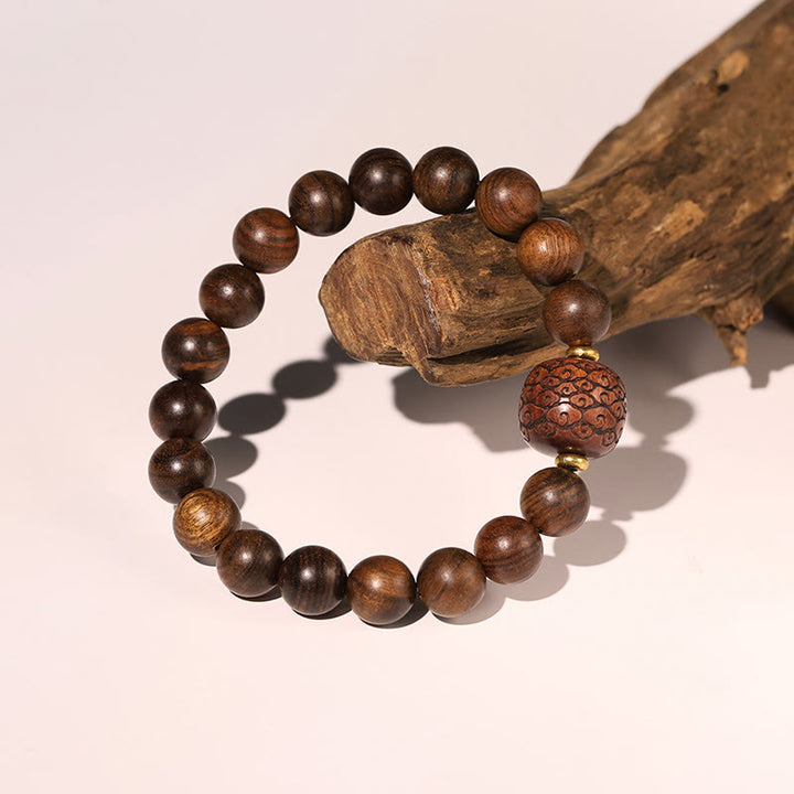 Braccialetto di calore con motivo in bambù , Buddha Stones, legno di palissandro, nuvole di buon auspicio, totem, carattere Fu