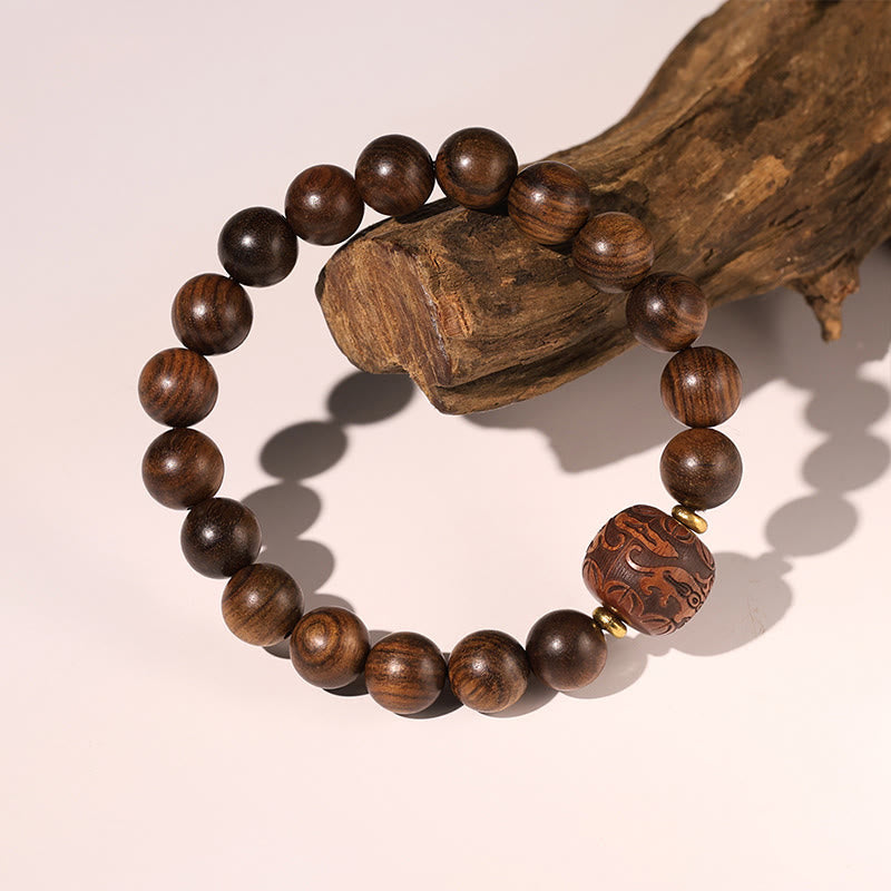 Braccialetto di calore con motivo in bambù , Buddha Stones, legno di palissandro, nuvole di buon auspicio, totem, carattere Fu