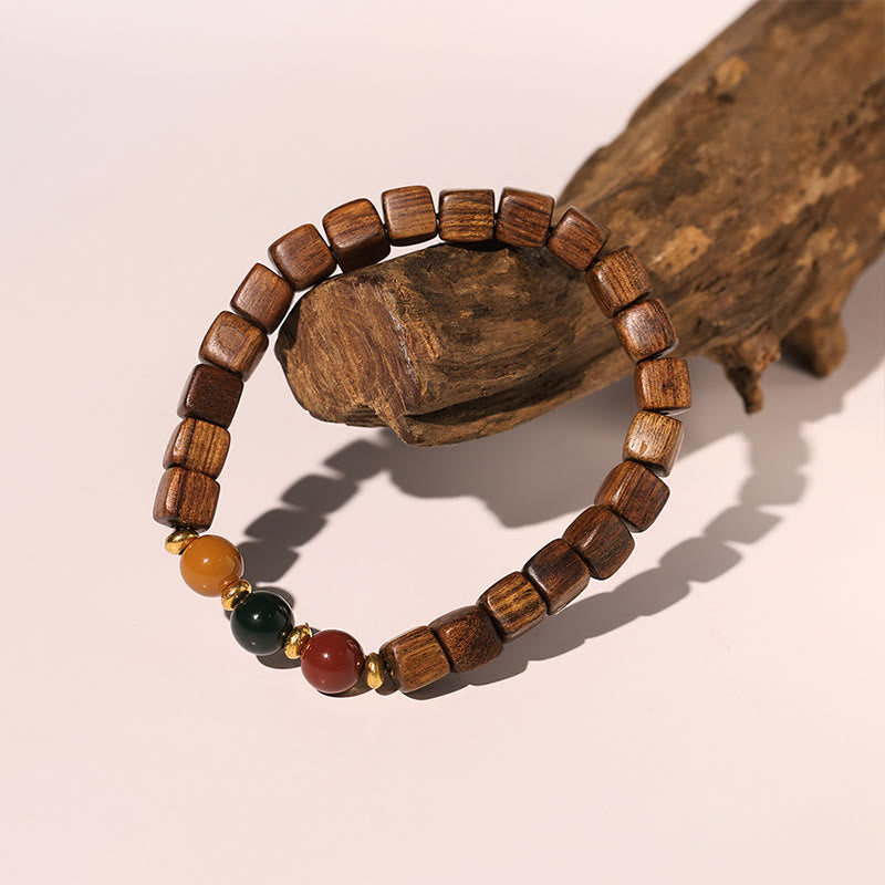 Braccialetto di calore con motivo in bambù , Buddha Stones, legno di palissandro, nuvole di buon auspicio, totem, carattere Fu