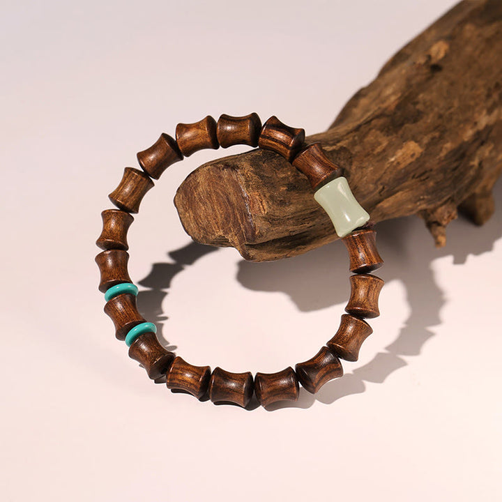 Braccialetto di calore con motivo in bambù , Buddha Stones, legno di palissandro, nuvole di buon auspicio, totem, carattere Fu