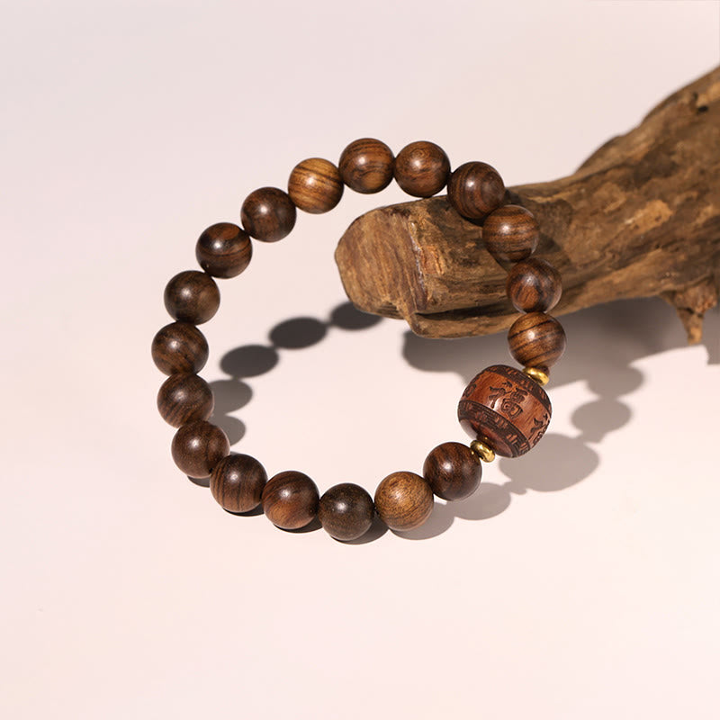 Braccialetto di calore con motivo in bambù , Buddha Stones, legno di palissandro, nuvole di buon auspicio, totem, carattere Fu